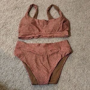 Aerie Brown and Pink Polka Dot Cheeky Bikini